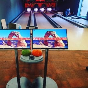 Bowling alley score screen.